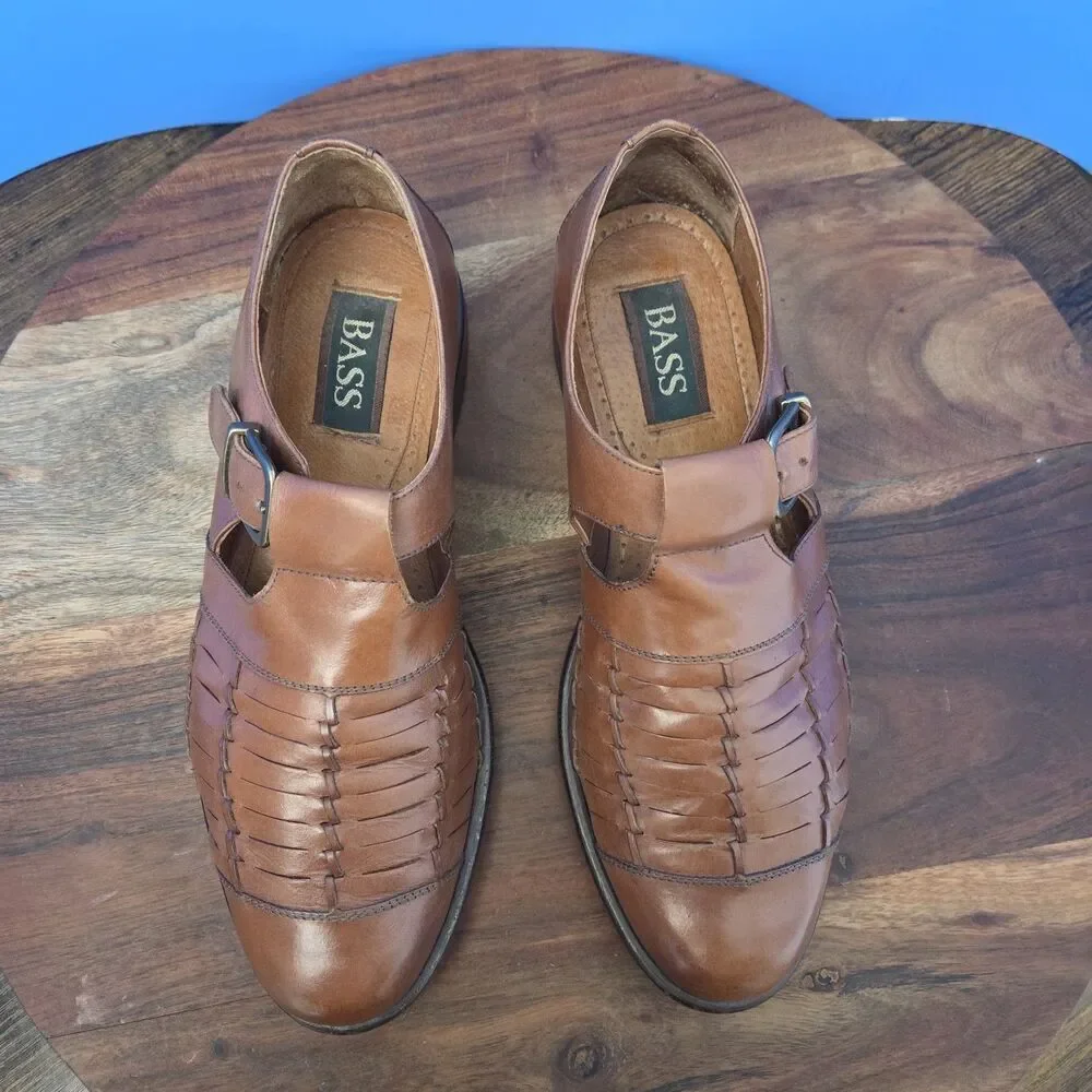 Bass Morris Woven Leather Fisherman Shoes Caramel Brown Made in Brazil Men's 9